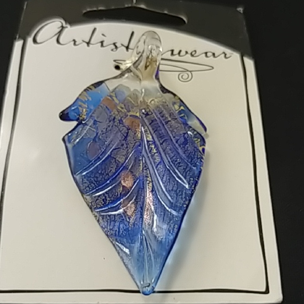 Blue Leaf Glass Pendant